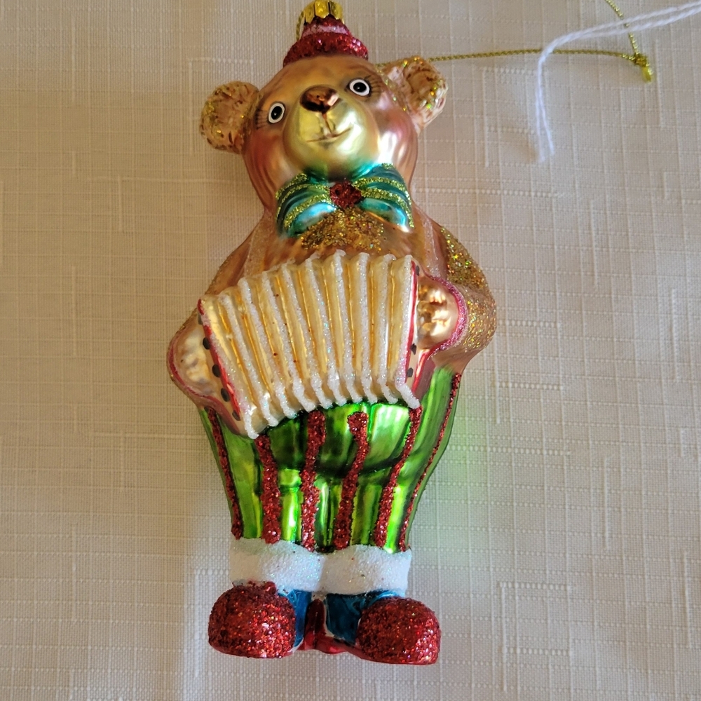 Bear with accordian holiday ornament